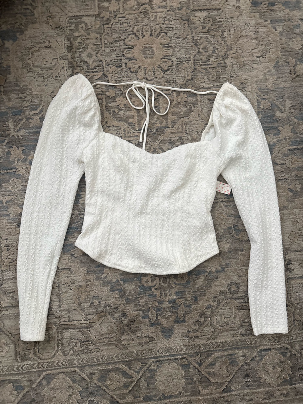 NWT Free People Brittany Ivory Puff-Sleeve Tie-Back Blouse Size Large
